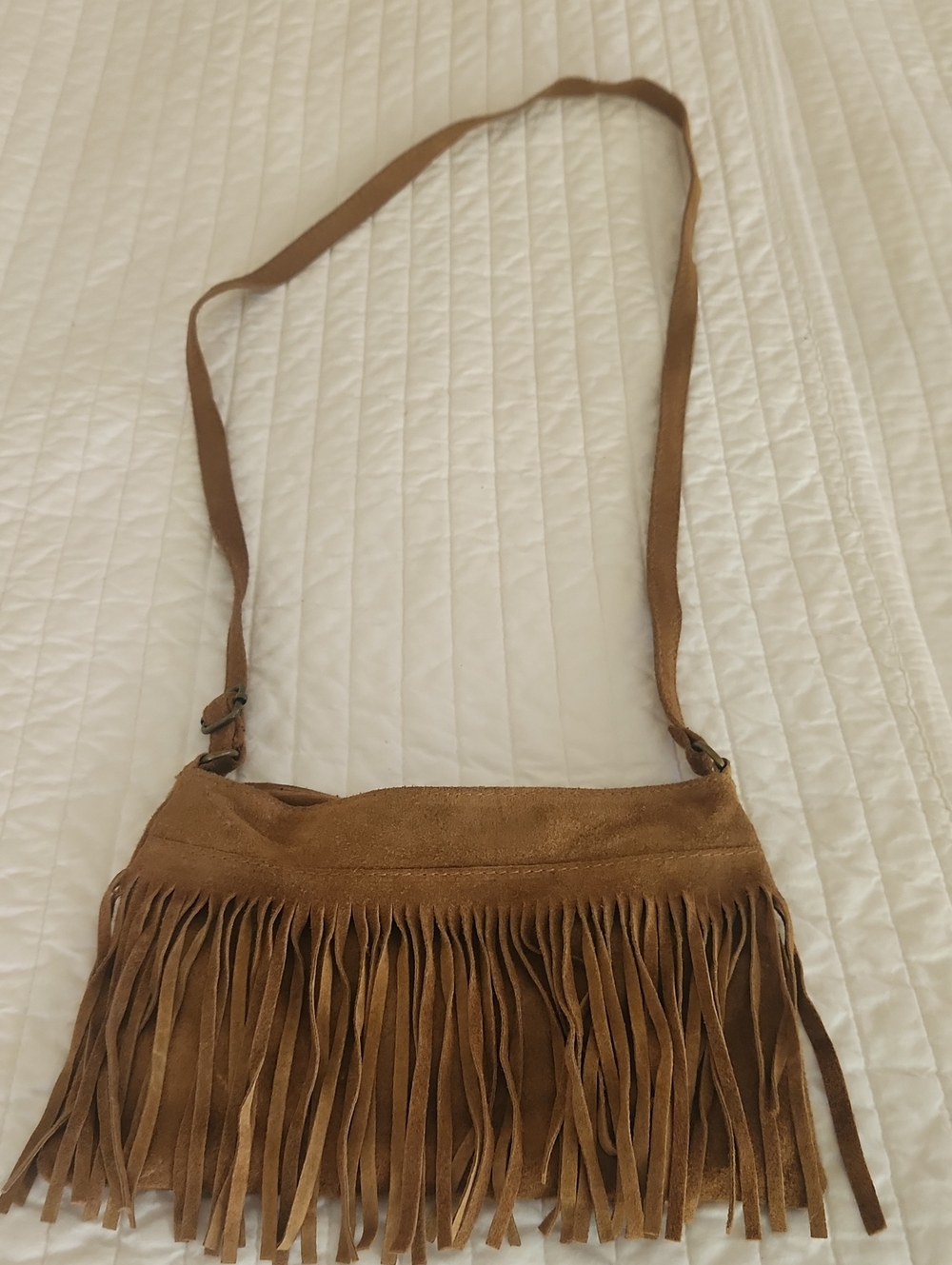 Brown Suede Fringe Crossbody Bag - Unbranded